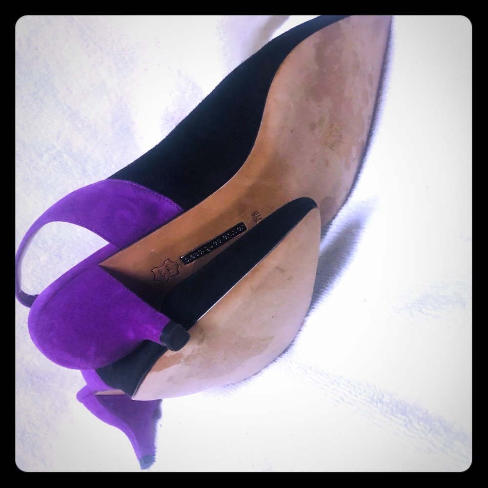 Classique entier shoes sling black mauve sued heel